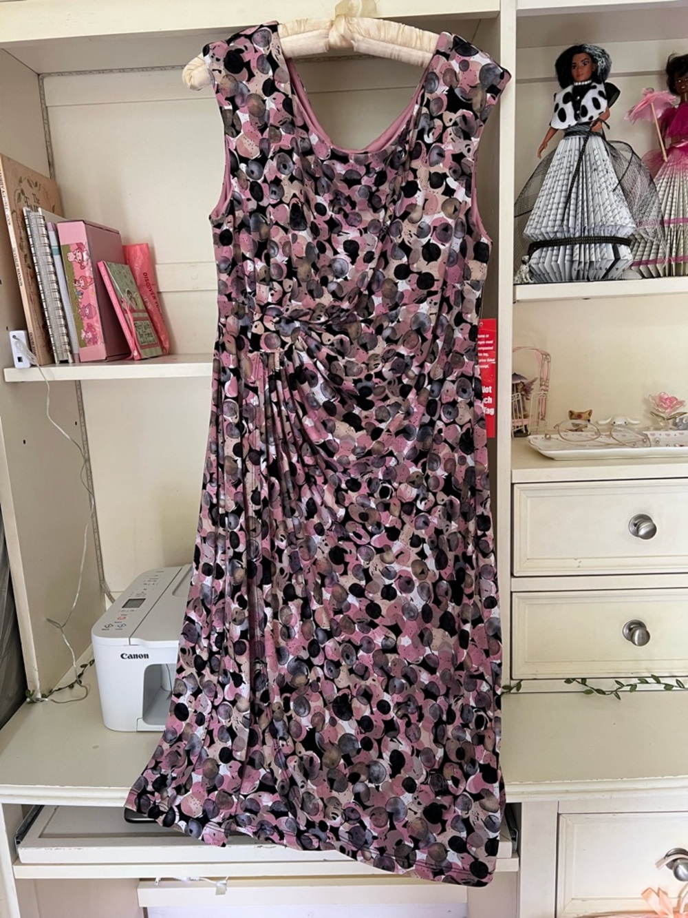 connected apparel Pink and Black Polka-Print Sleeveless Midi Dress